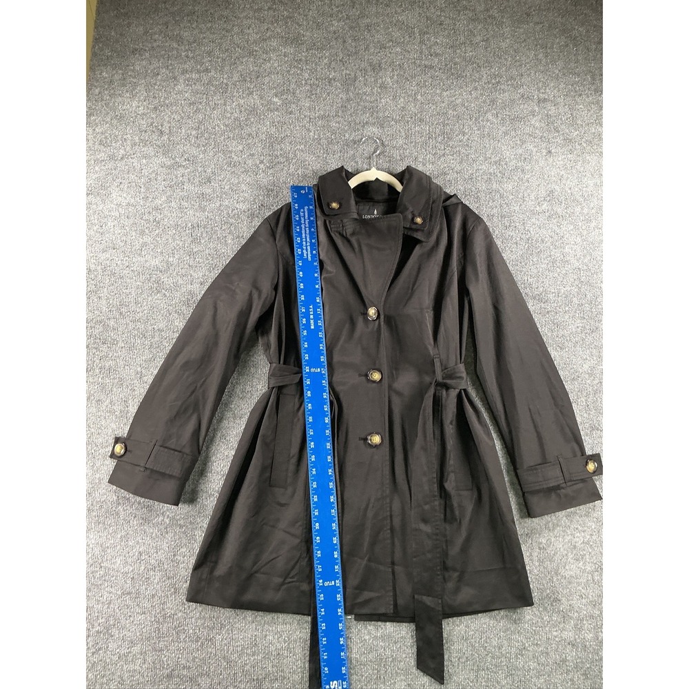 London Fog Womens Brown Hooded Belted Trench Coat Jacket Size L 83626